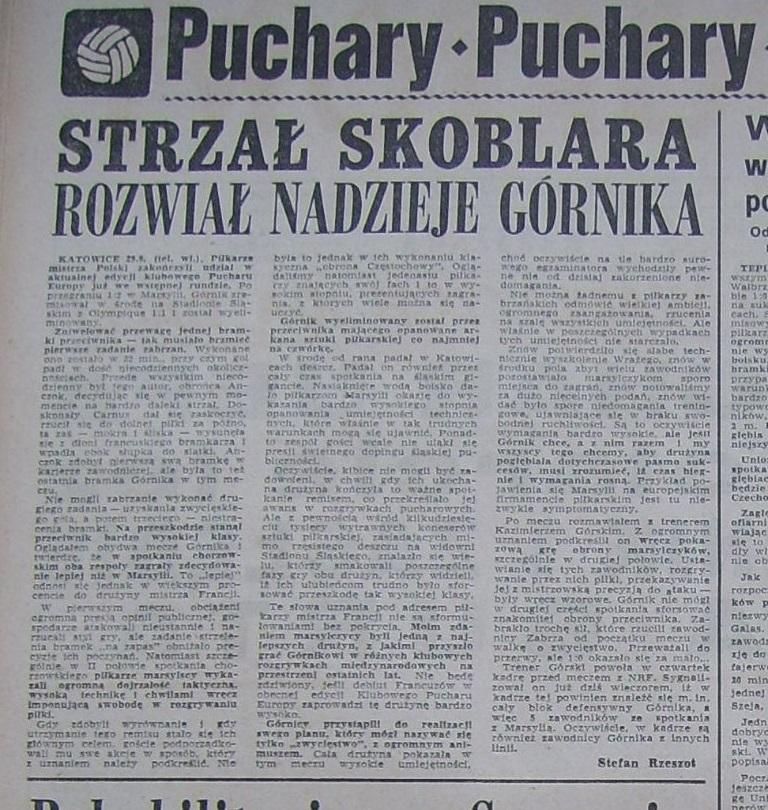 Okładka Przeglądu Sportowego po Górnik - Marsylia 1:1 (29.09.1971) 2