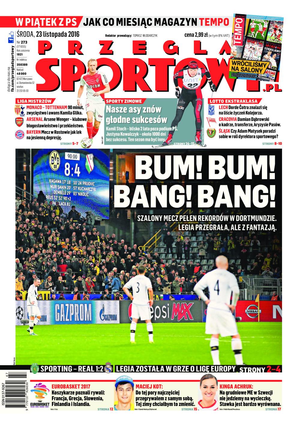 Okładka Przeglądu Sportowego po meczu Borussia D. - Legia 8:4.