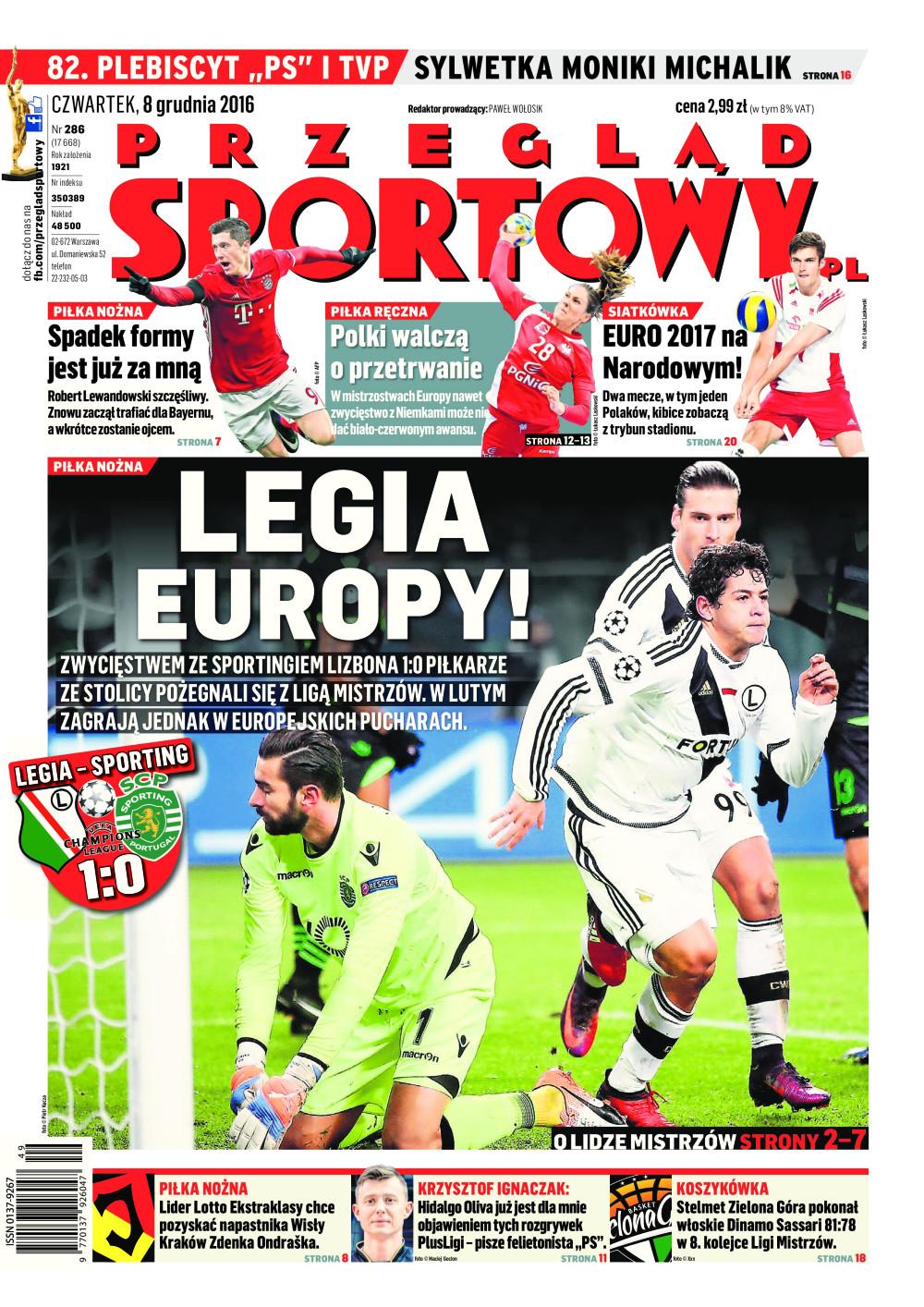 Okładka Przeglądu Sportowego po meczu Legia - Sporting 1:0.