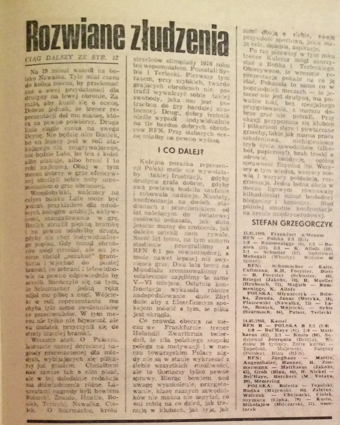 piłka nożna po meczu rfn - polska (13.05.1980)