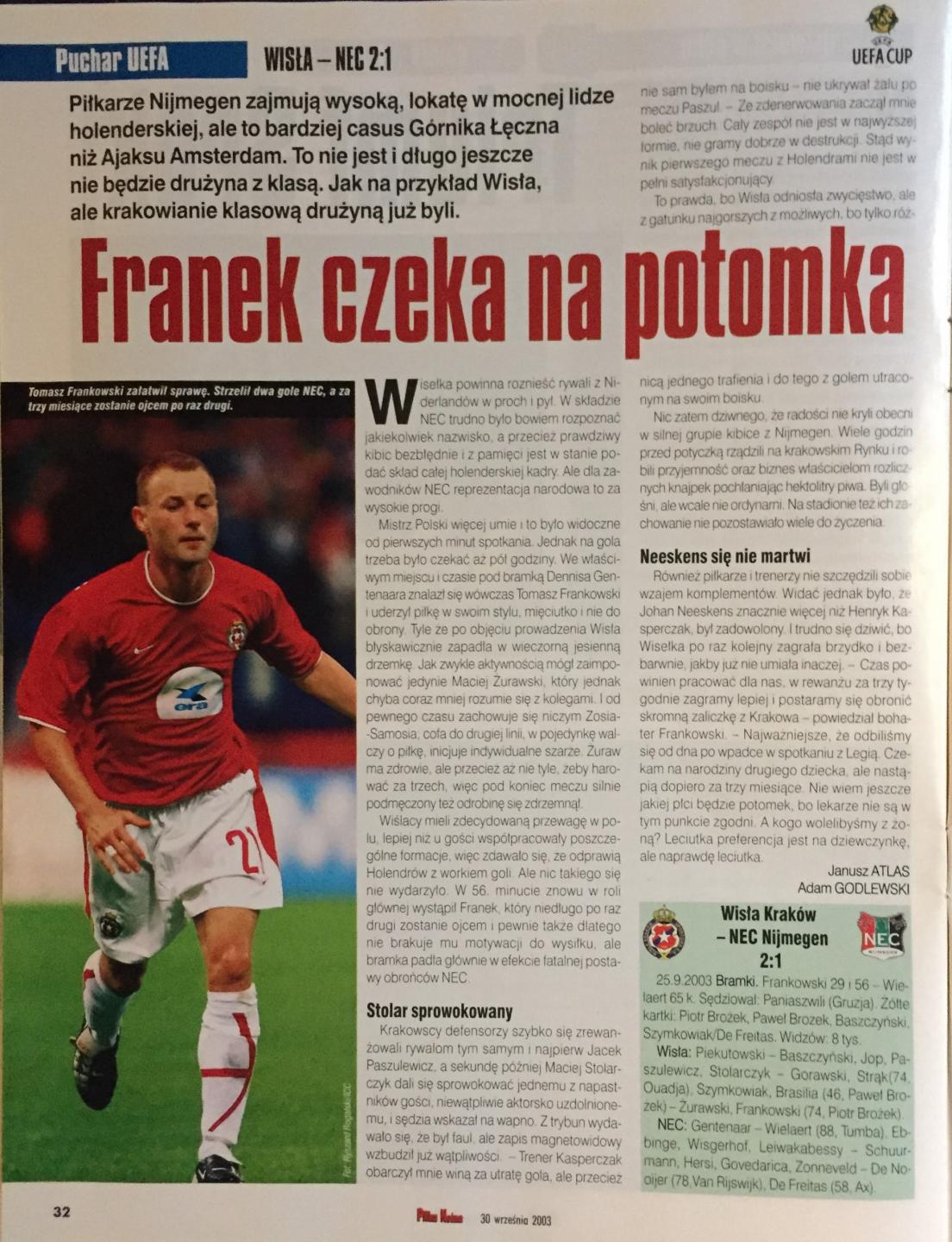 Piłka Nożna po meczu Wisła Kraków – NEC Nijmegen 2:1 (25.09.2003).