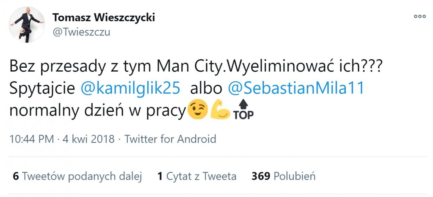 Tomasz Wieszczycki na twitterze o meczu Manchester City - Groclin Dyskobolia Grodzisk Wielkopolski 1:1 (06.11.2003).