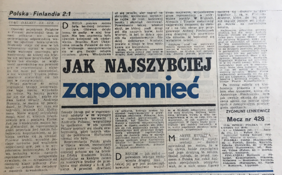 piłka nożna po meczu polska - finlandia (17.04.1985) 