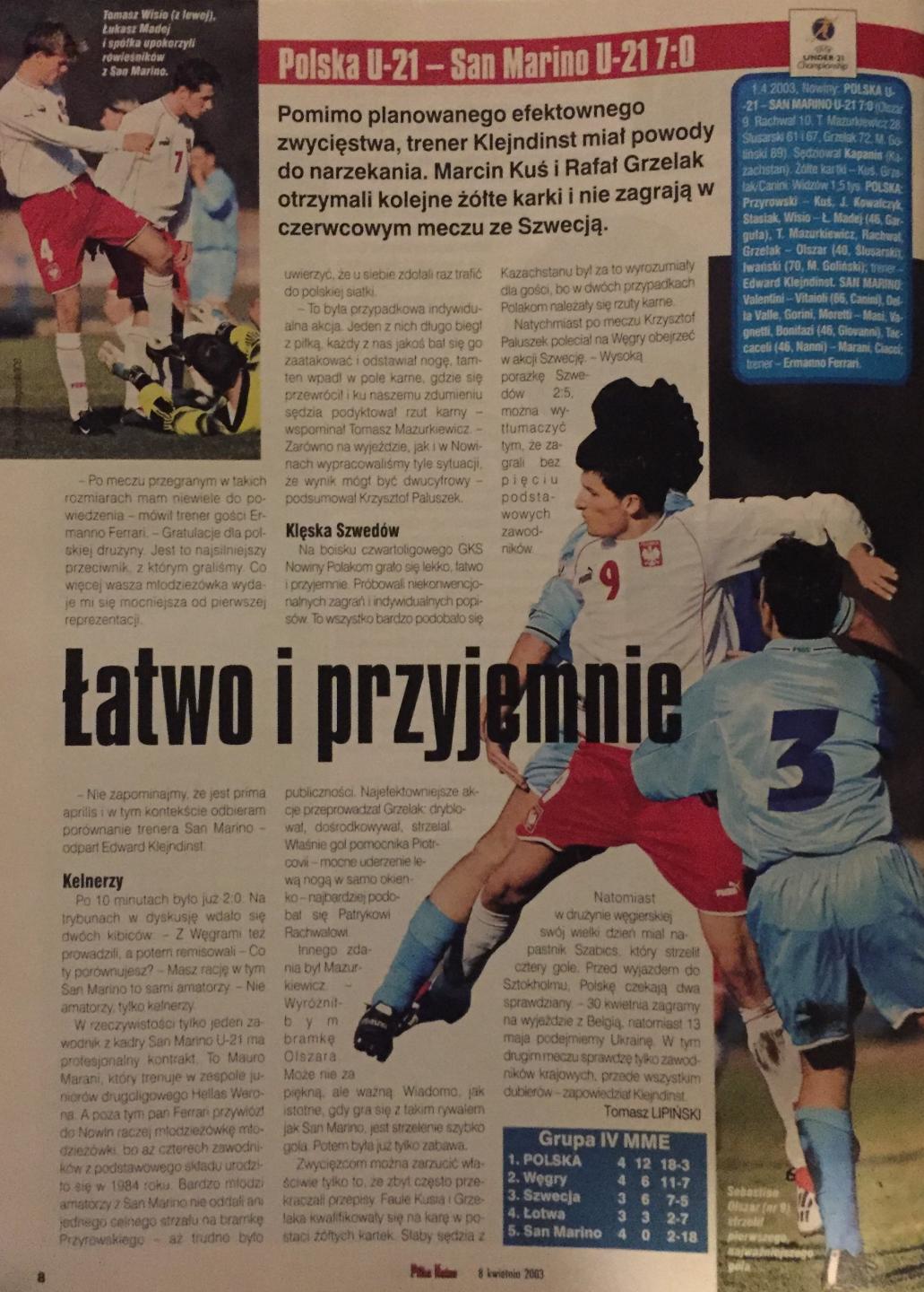 Polska - San Marino 7:0 U-21 (01.04.2003) Piłka Nożna
