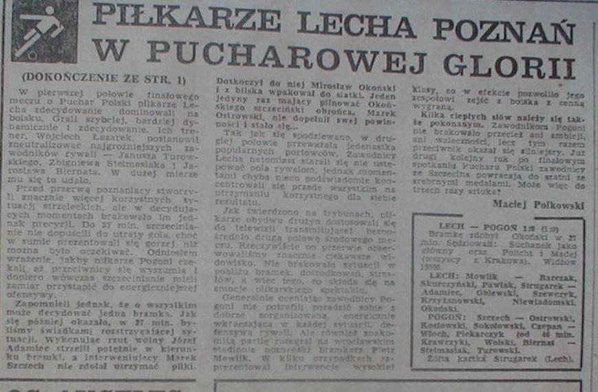 Przegląd Sportowy po Lech Poznań - Pogoń Szczecin 1:0 (19.05.1982)
