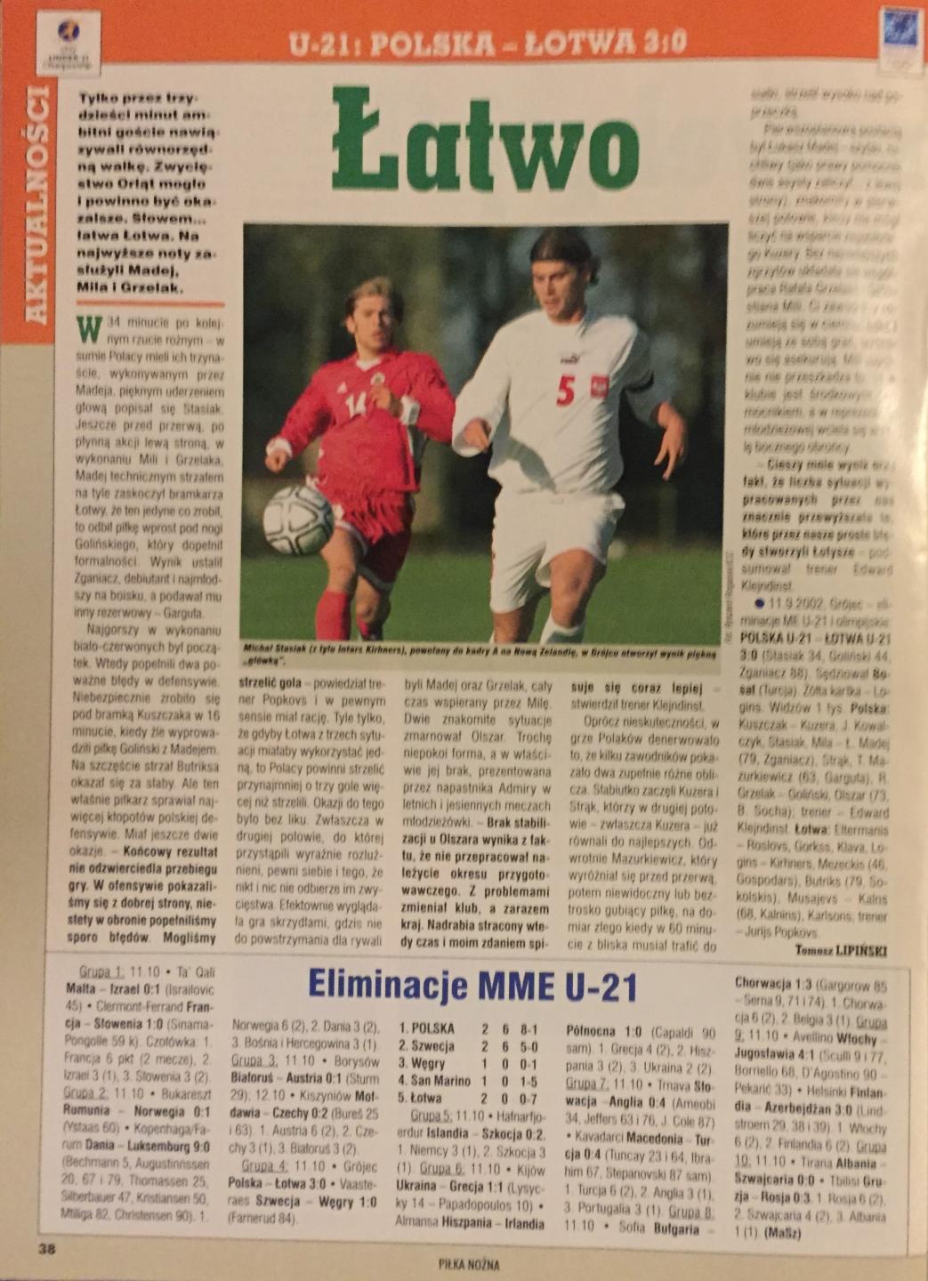 Polska – Łotwa 3:0 U–21 (11.10.2002) Piłka Nożna