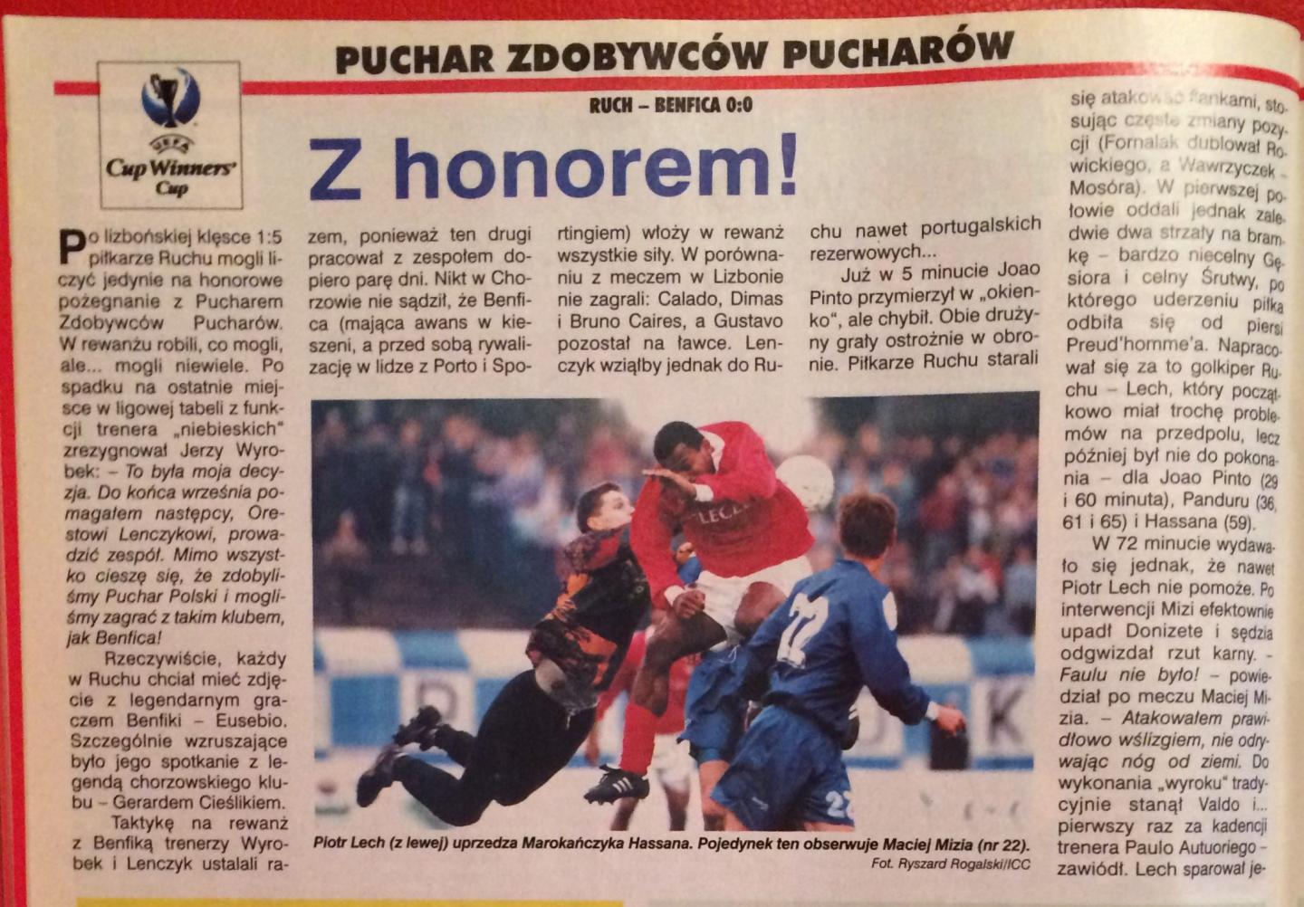Ruch Chorzów – Benfica Lizbona 0:0 (26.09.1996) Piłka Nożna