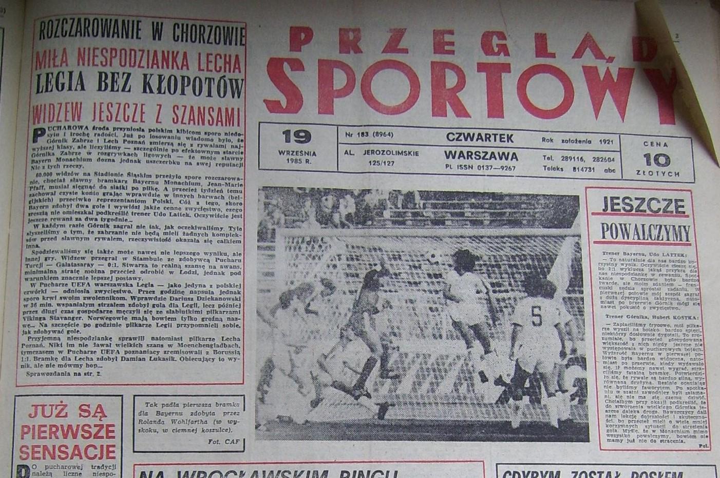 Borussia Mönchengladbach – Lech Poznań 1:1 (18.09.1985) Przegląd Sportowy
