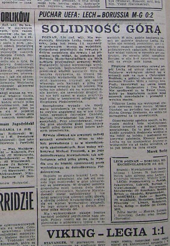 Lech Poznań – Borussia Mönchengladbach 0:2 (02.10.1985) Przegląd Sportowy