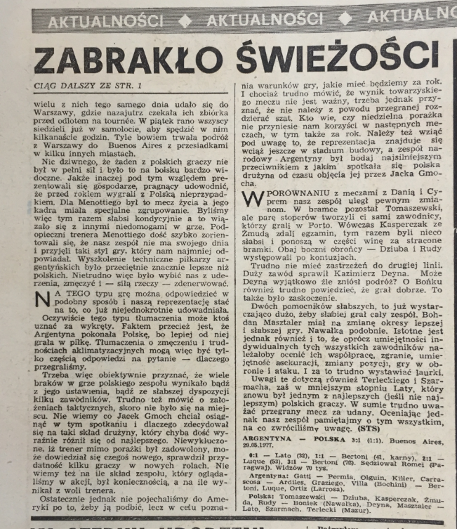 piłka nożna po meczu argentyna – polska (29,05.1977)