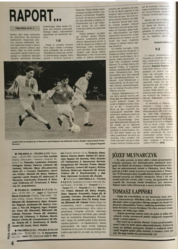 piłka nożna po meczu finlandia – polska (26.08.1992)