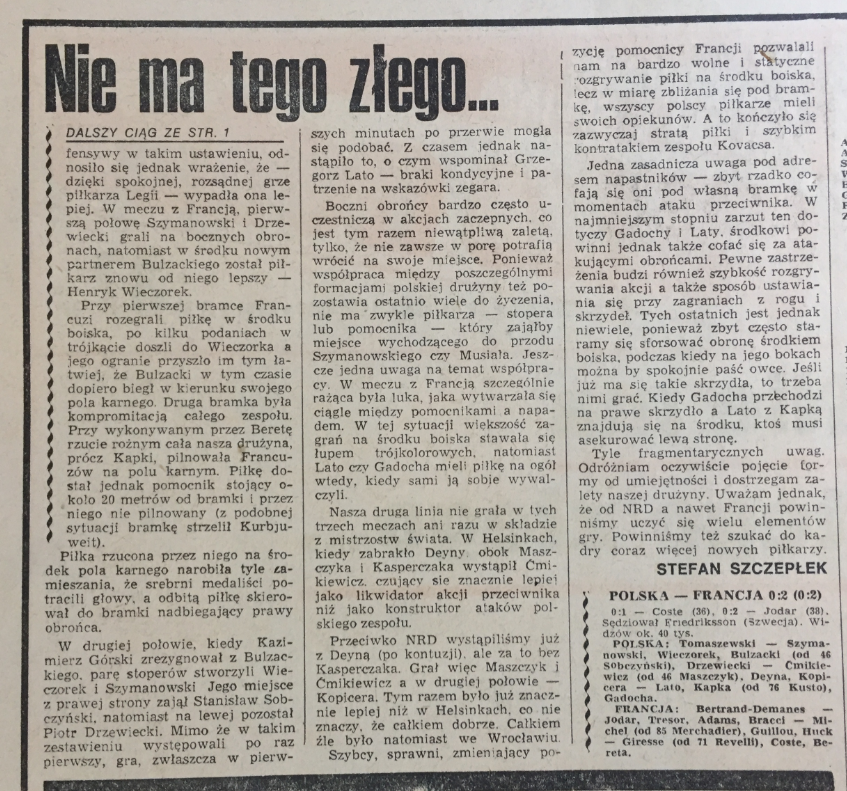 piłka nożna po meczu polska – francja (07.09.1974)