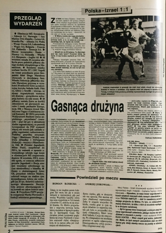 piłka nożna po meczu polska – izrael (09.09.1992)