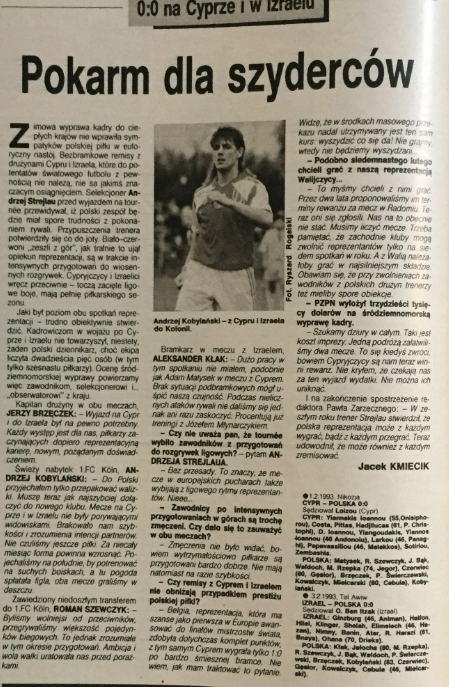 piłka nożna po meczach z cyprem i izraelem (1993)