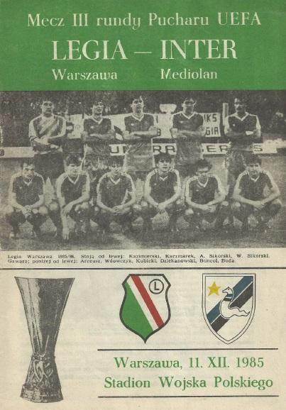 Program meczowy Legia Warszawa – Inter Mediolan 0:1 (11.12.1985).