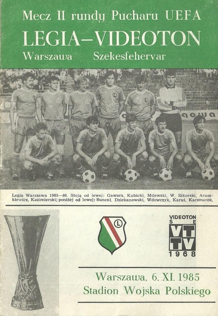 Program meczowy Legia Warszawa – Videoton Székesfehérvár 1:1 (06.11.1985).