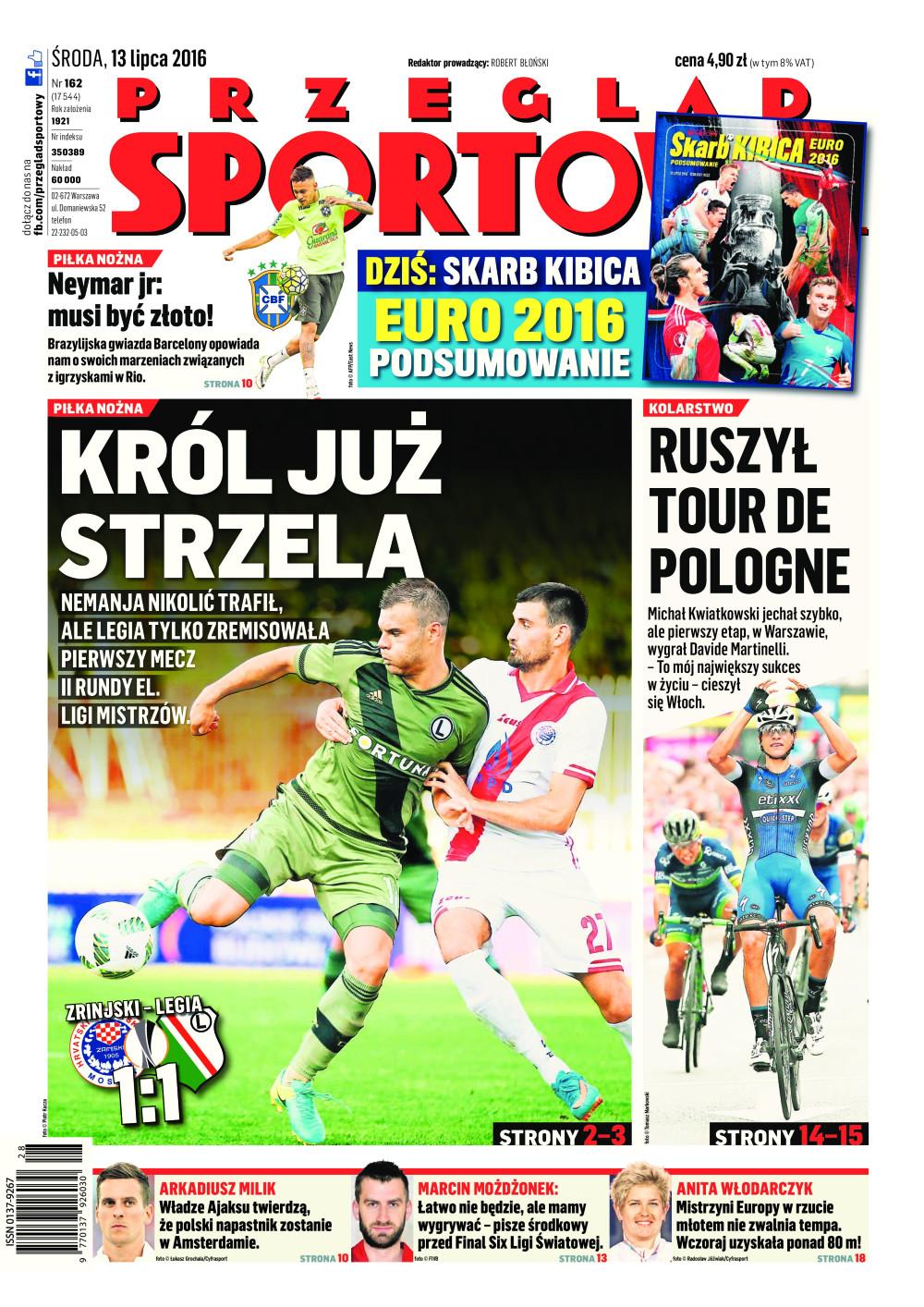 Okładka Przegląd Sportowy po meczu Zrinjski Mostar – Legia Warszawa 1:1 (12.07.2016)
