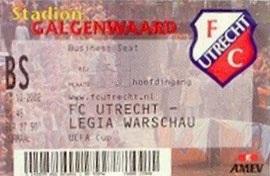 Bilet z meczu FC Utrecht - Legia Warszawa 1:3 (03.10.2002).