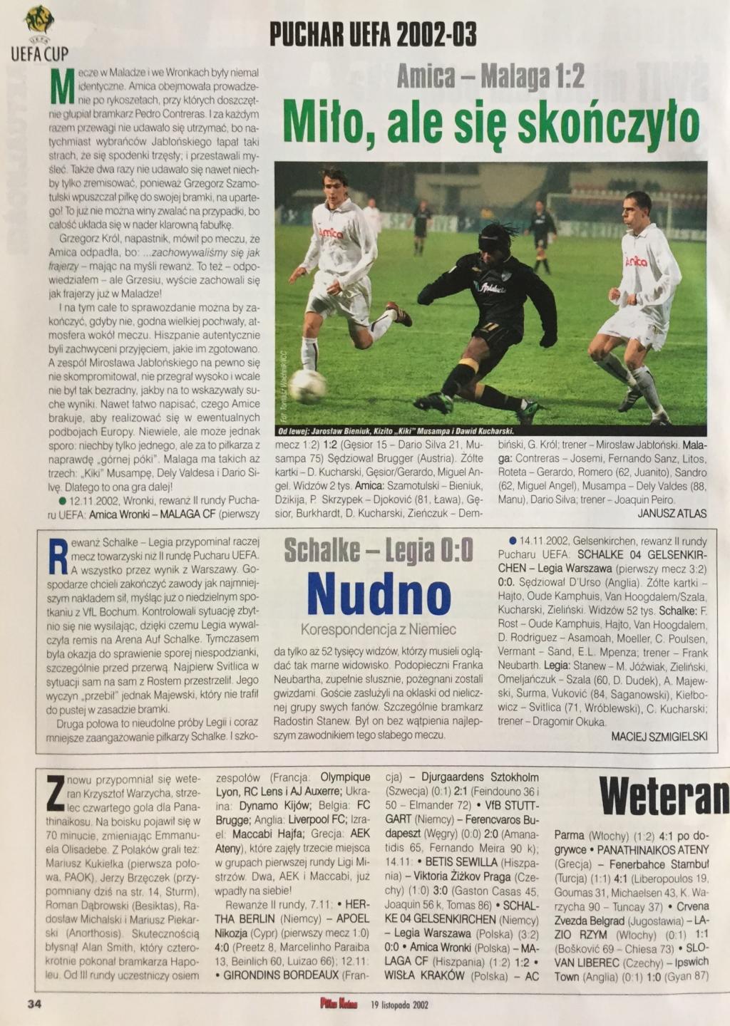 Piłka Nożna po meczu Schalke 04 Gelsenkirchen - Legia Warszawa 0:0 (29.10.2002)