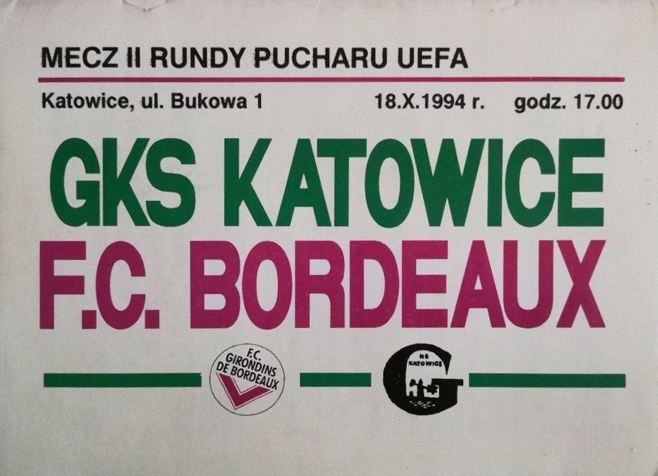 Program meczowy GKS Katowice - Bordeaux 1:0 (18.10.1994).