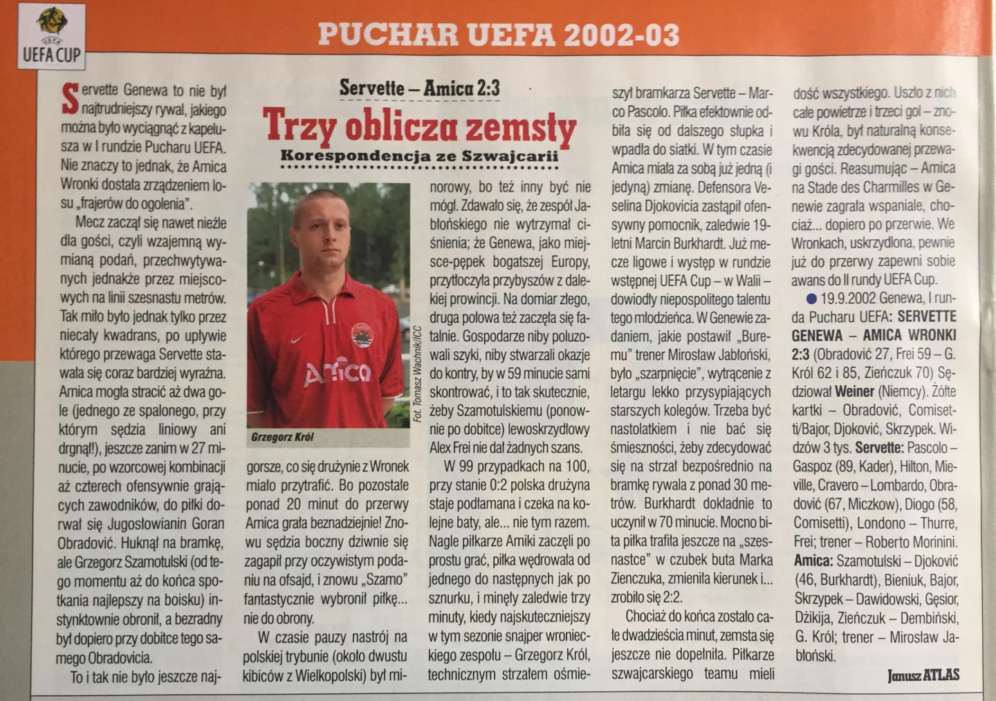 Servette Genewa - Amica Wronki 2:3 (19.09.2002)
