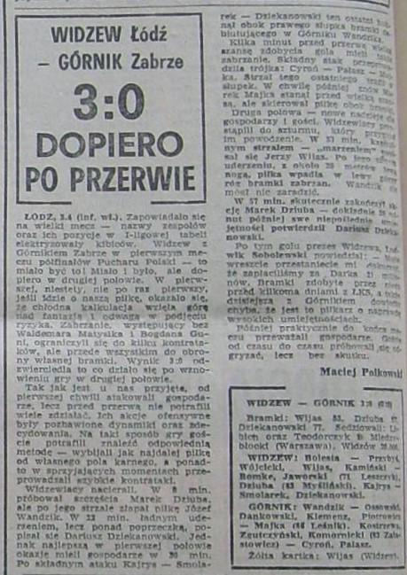 Widzew Łódź - Górnik Zabrze 3:0 (03.04.1985) Przegląd Sportowy