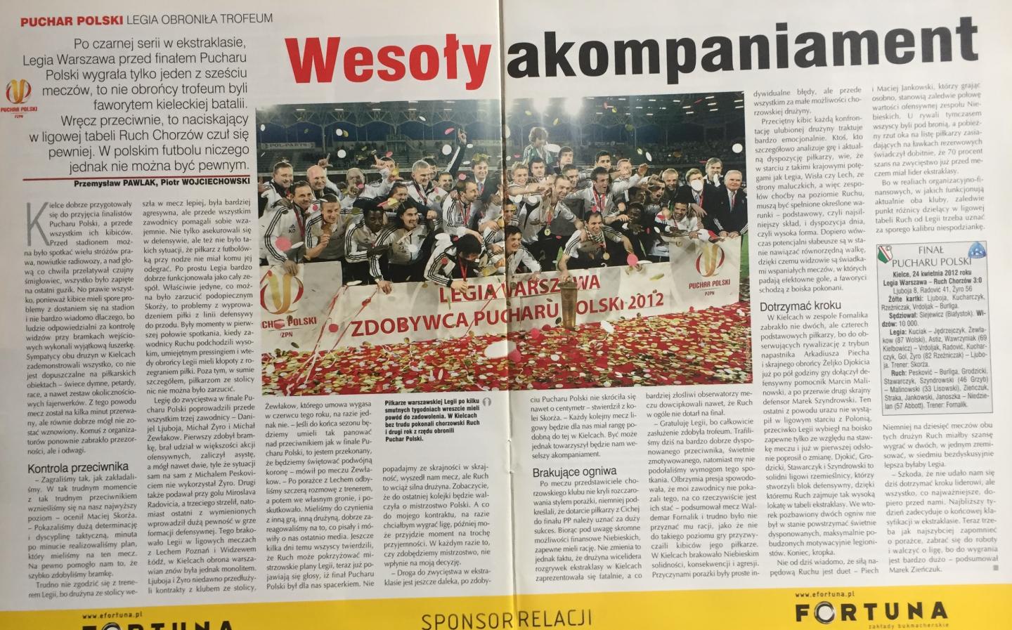 Piłka Nożna po Legia Warszawa - Ruch Chorzów 3:0 (24.04.2012)