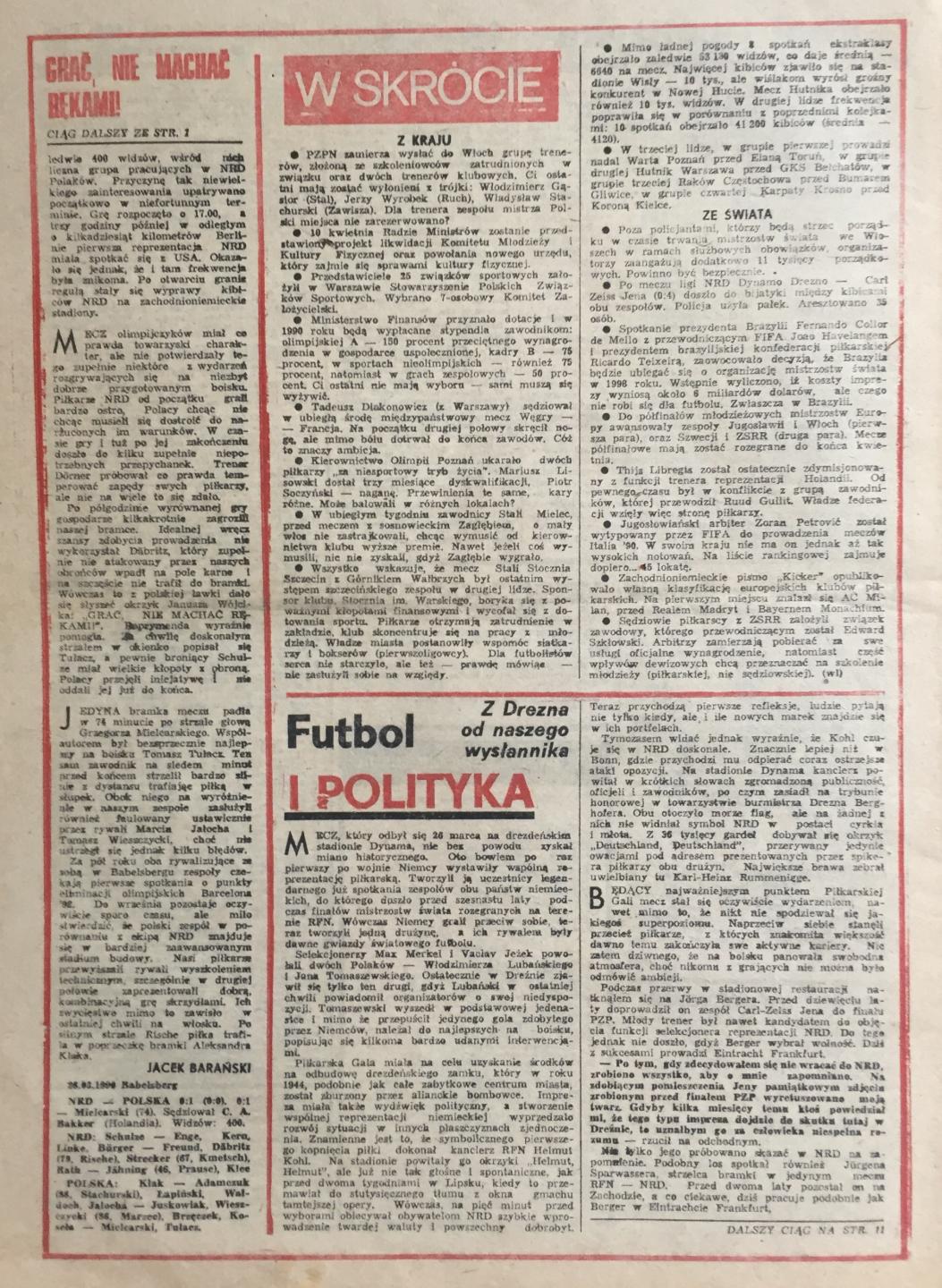 Piłka Nożna po NRD - Polska 0:1 (28.03.1990) 2