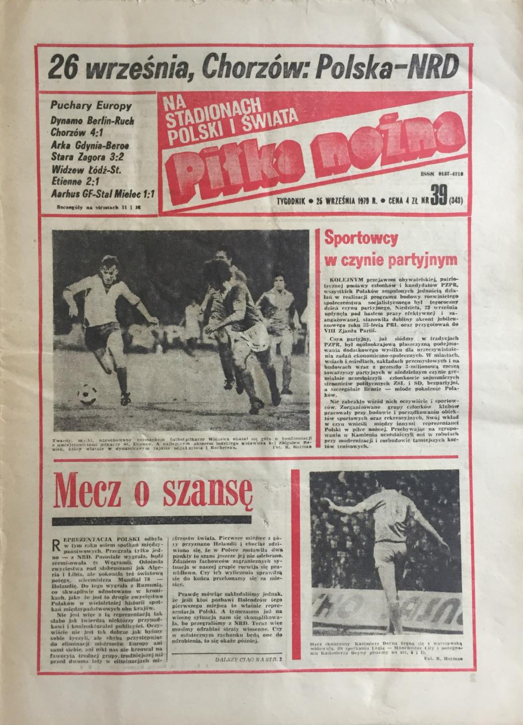 Okładka Piłka Nożna po meczu Legia Warszawa - Manchester City 2:1 (18.09.1979)