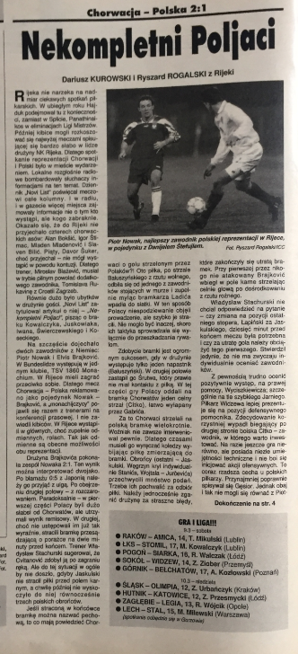 piłka nożna po meczu chorwacja - Polska (28.02.1996)