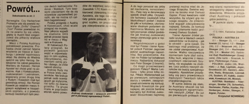 piłka nożna po meczu polska - austria (19.05.1994)