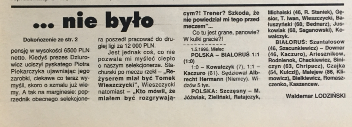 piłka nożna po meczu polska - białoruś (01.05.1996)
