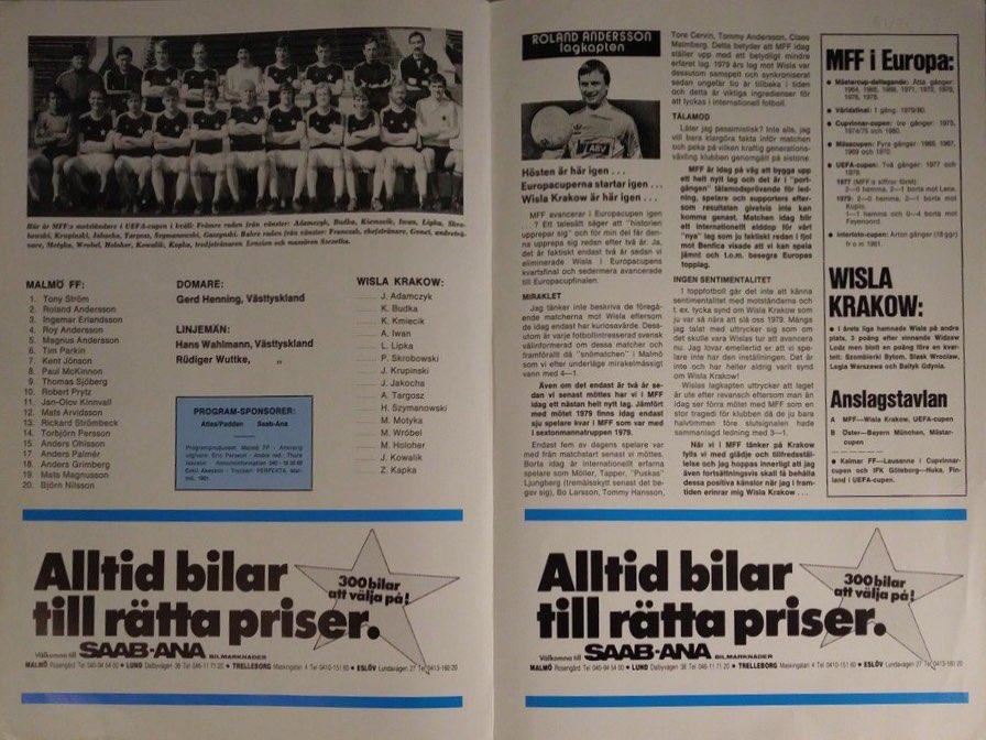 Program meczowy Malmö FF - Wisła Kraków 4:1 (21.03.1979)