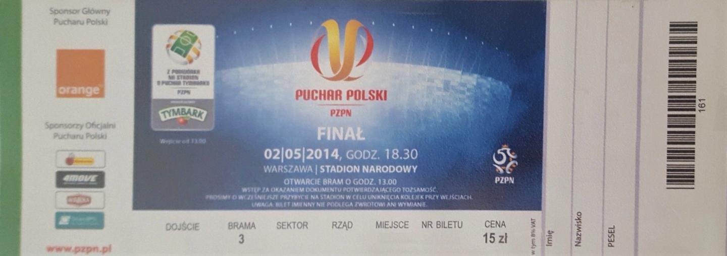 Bilet z meczu Zagłębie Lubin - Zawisza Bydgoszcz 0:0, k. 5-6 (02.05.2014).