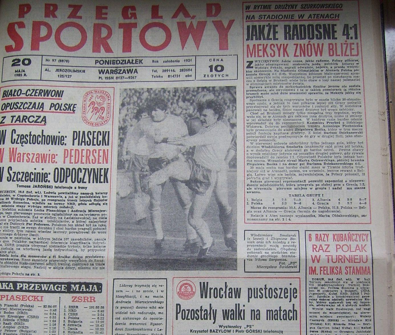 przegląd sportowy po meczu grecja - polska (19.05.1985)