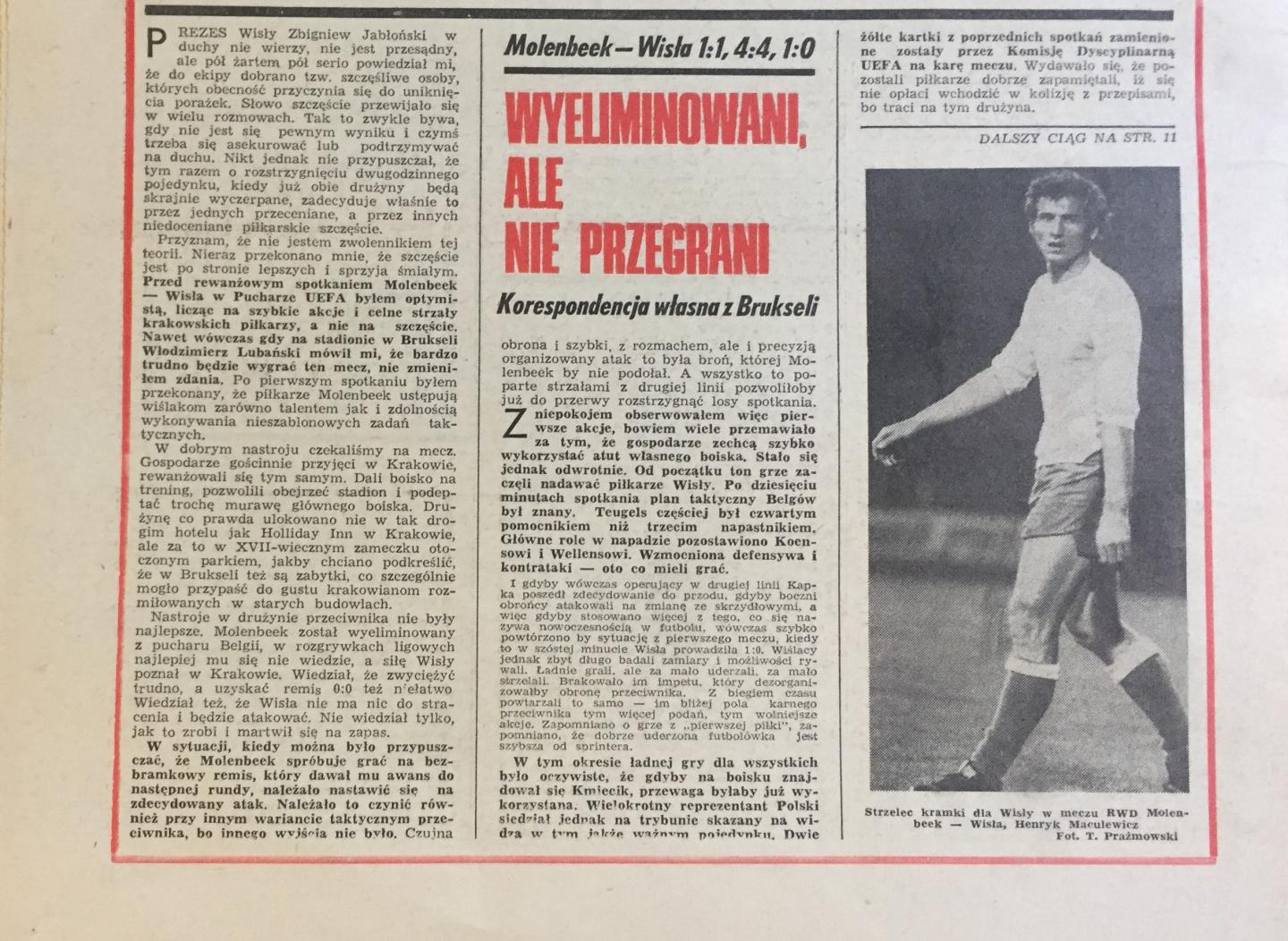 Piłka Nożna po meczu RWD Molenbeek - Wisła Kraków 1:1, k. 5-4 (03.11.1976)