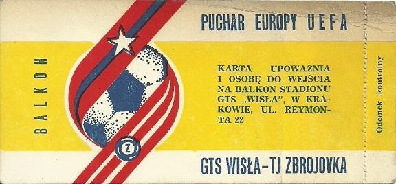 Bilet z meczu Wisła Kraków - Zbrojovka Brno 1:1 (01.11.1978).