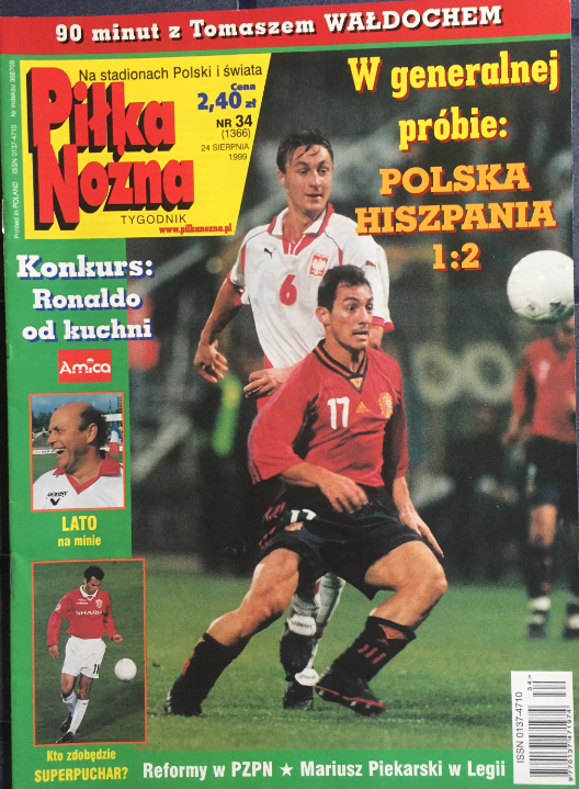 okładka piłki nożnej po meczu polska - hiszpania (18.08.1999)