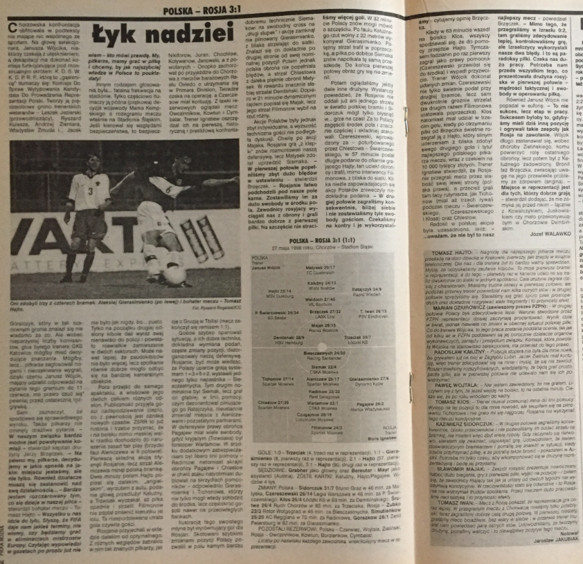 piłka nożna po meczu polska - rosja (27.05.1998)