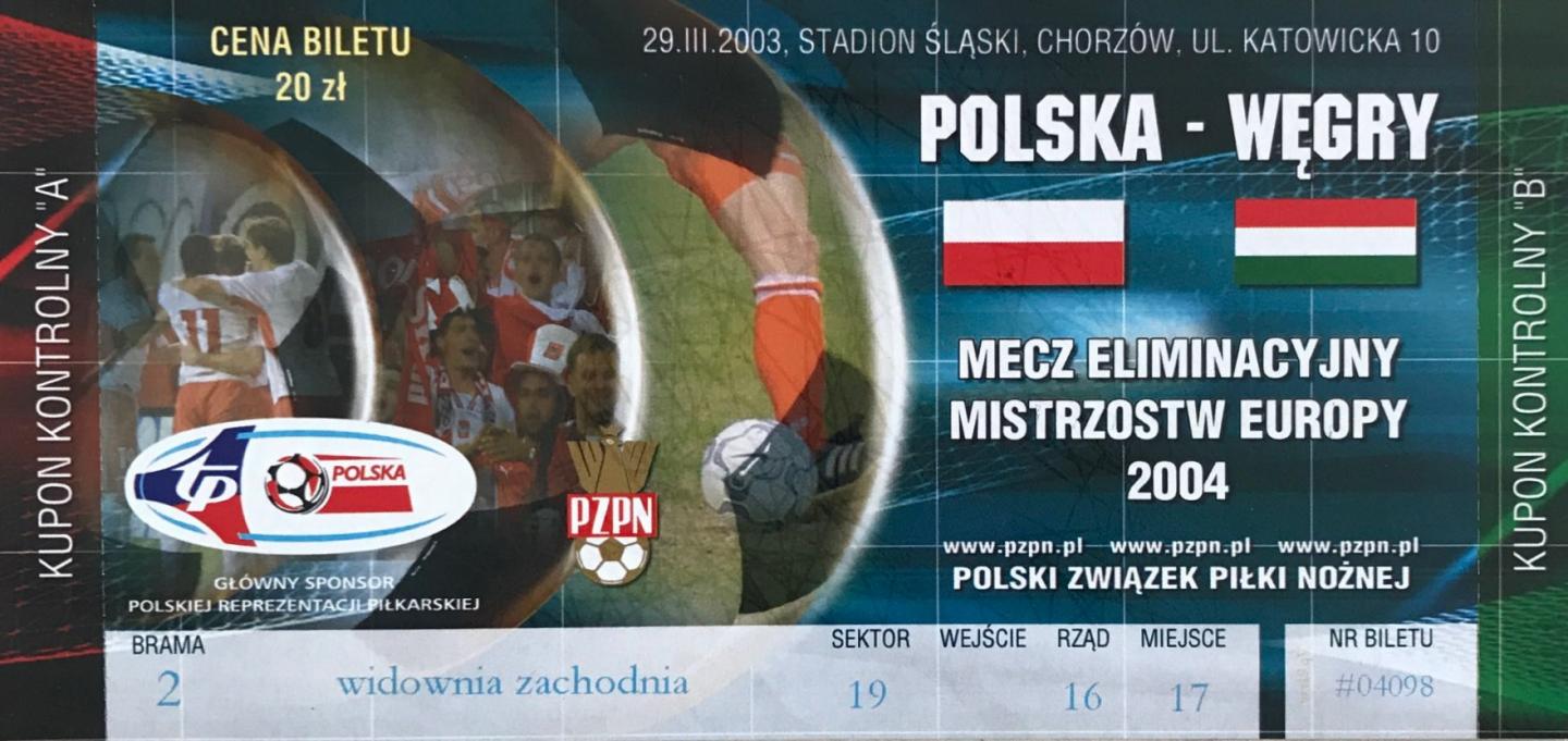 Bilet z meczu Polska - Węgry 0:0 (29.03.2003).