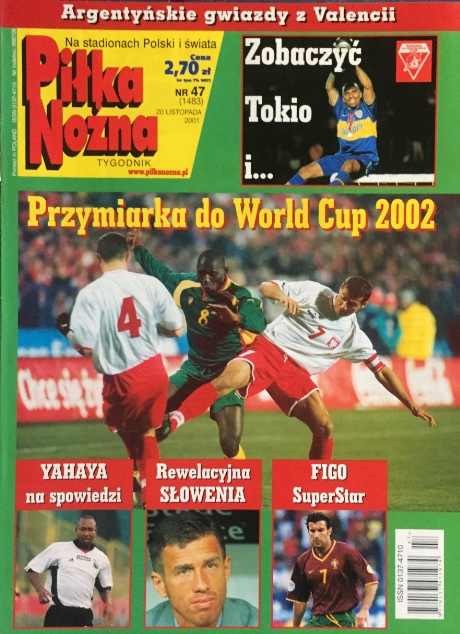 okładka piłki nożnej po meczu polska - kamerun (14.11.2001)