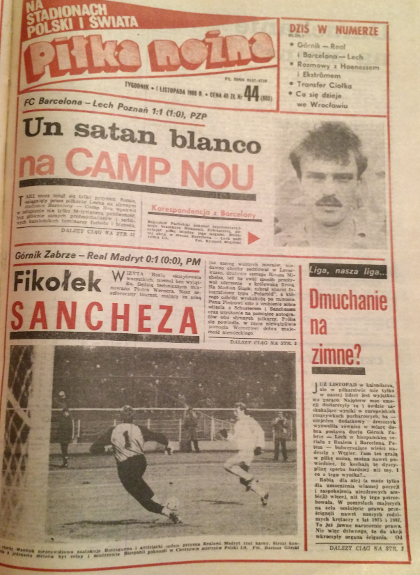 okładka piłki nożnej po mecu górnik - real (26.10.1988)