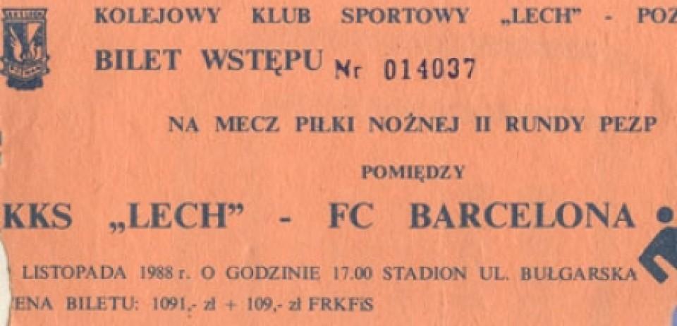 Bilet Lech Poznań - FC Barcelona 1:1 (09.11.1988)