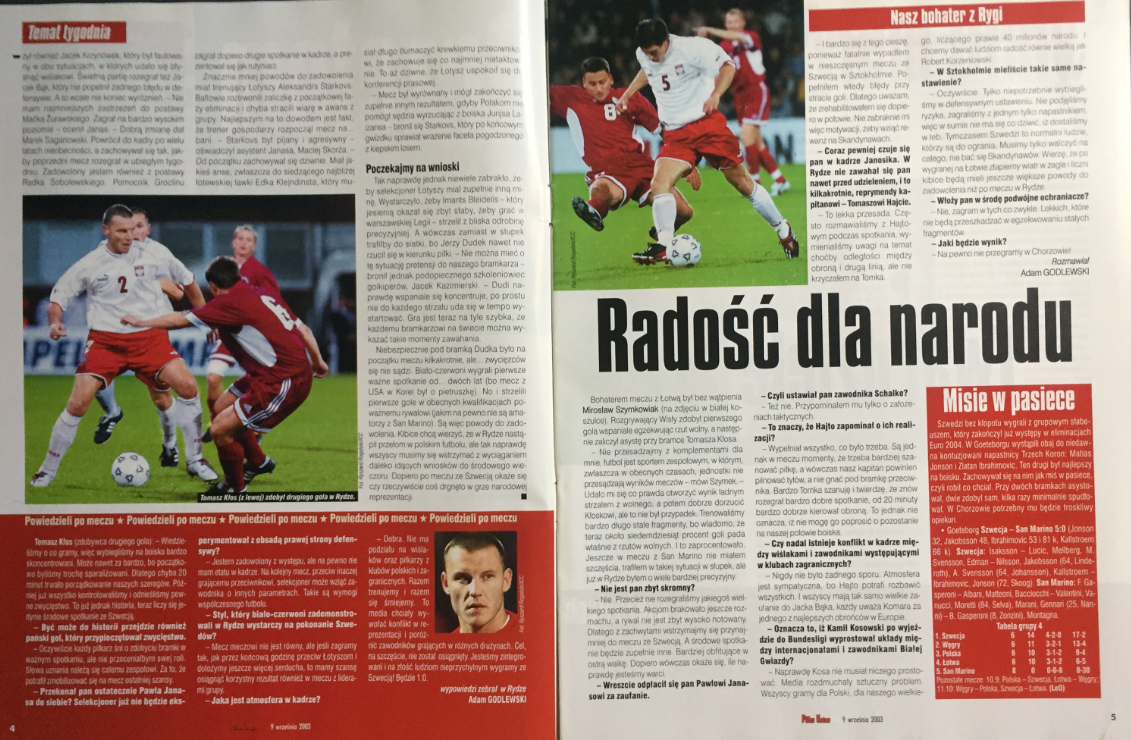 piłka nożna po meczu łotwa - polska (06.09.2003)