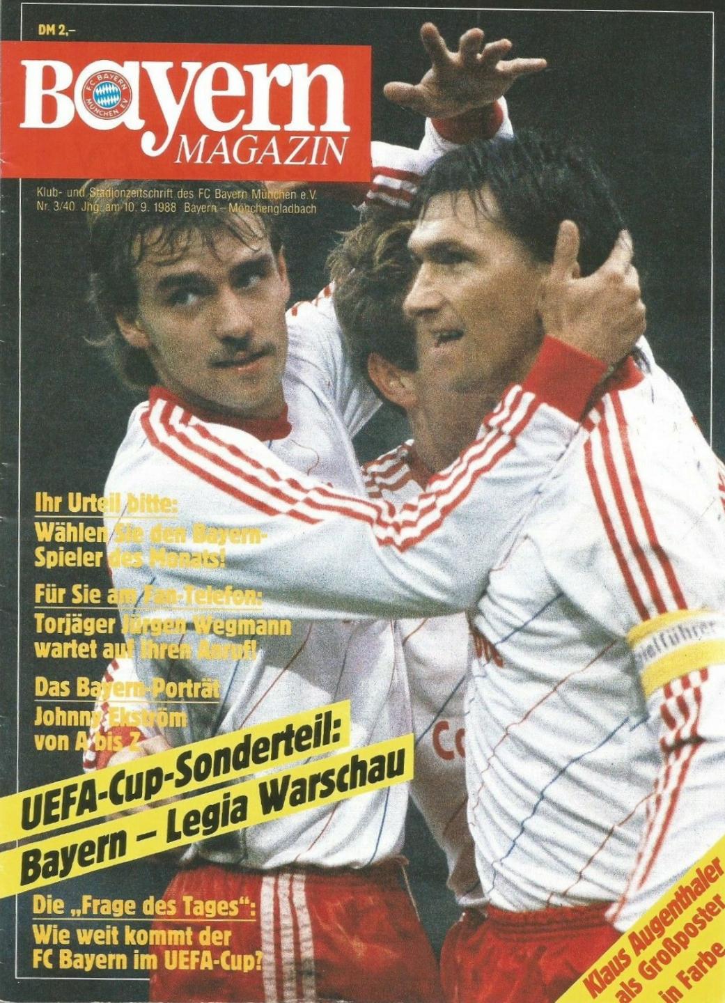 Program meczowy Bayern Monachium - Legia Warszawa 3:1 (07.09.1988).