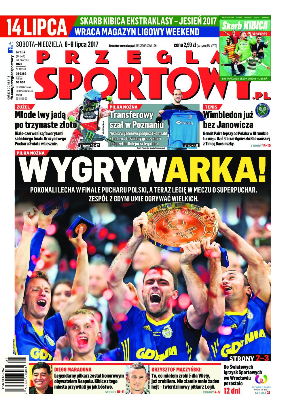 Okładka Przegląd Sportowy po meczu Legia Warszawa - Arka Gdynia 1:1, k. 3-4 (07.07.2017).