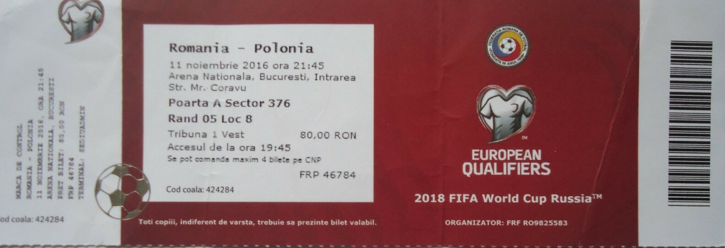 bilet meczowy rumunia - polska (11.11.2016)