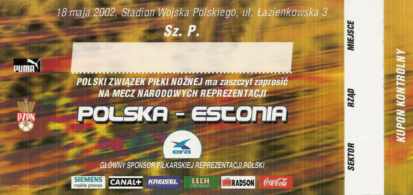 bilet z meczu polska - estonia (18.05.2002)
