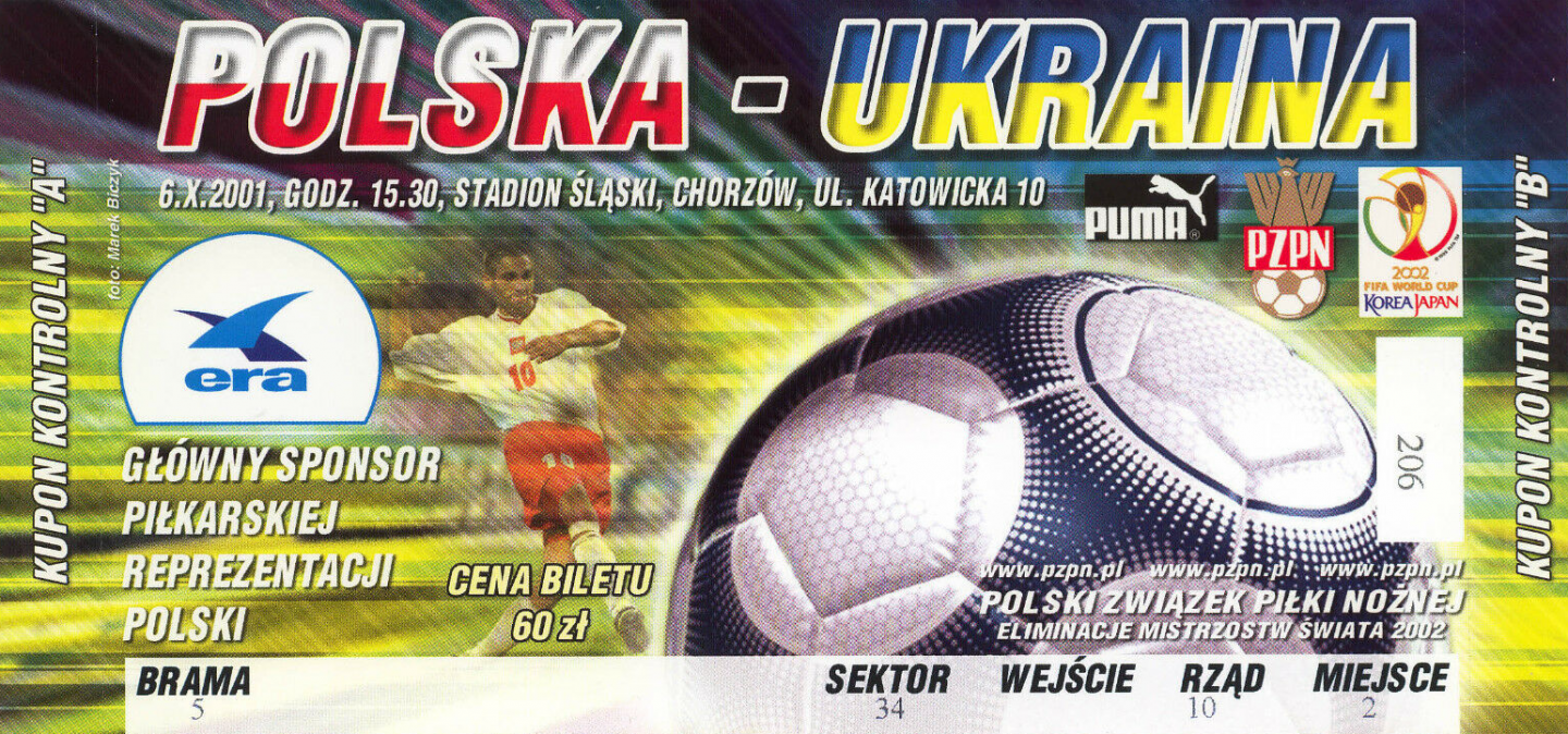 bilet z meczu polska - ukraina (06.10.2001)