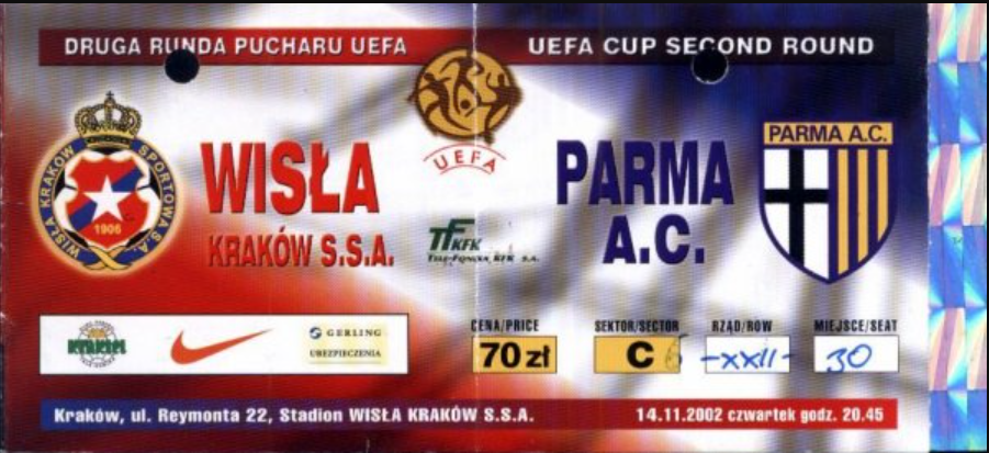 bilet z meczu wisła - parma (14.11.2002)